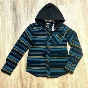 TONY HAWK boys hooded hoodie long sleeve button up 100% cotton flannel shirt top